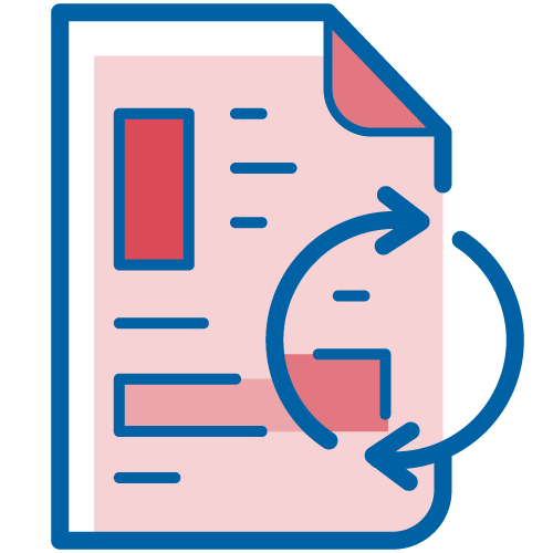 Documento informativo con símbolo de flecha que representa un cambio o actualización. Ilustración.​​ 
