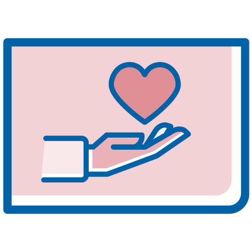 Allowance card with a hand holding a heart on it. Illustration.​​ 