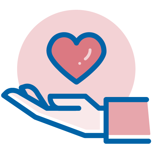 Mano sosteniendo un corazón. Ilustración.​​ 