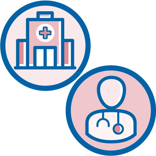 Hospital y profesional de cuidado de la salud. Ilustración.​​ 