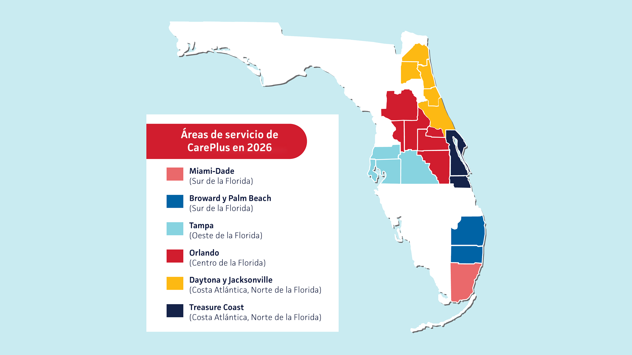 Mapa de 202 áreas de servicio de CarePlus.