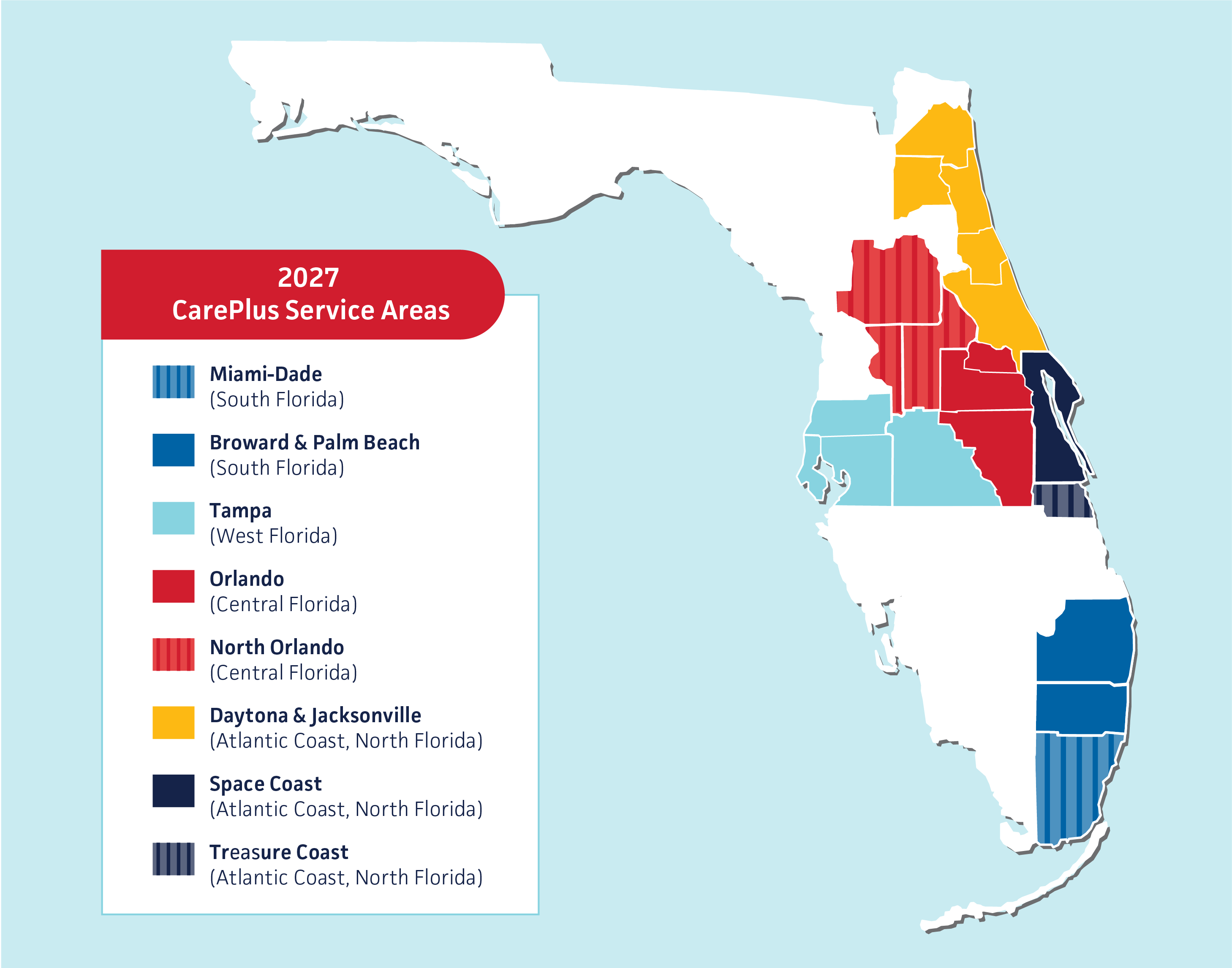 Mapa de áreas de servicio de CarePlus 2027.​​ 